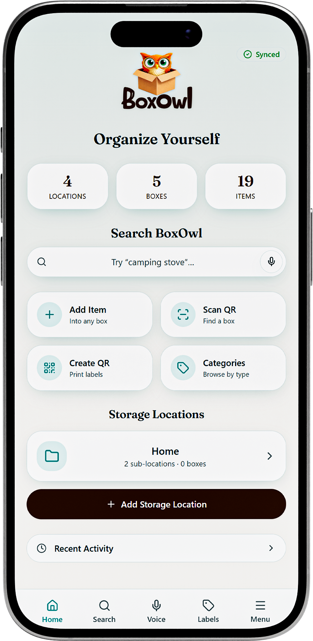 BoxOwl app home screen